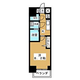 プレサンス広小路通パルス 13階1Kの間取り