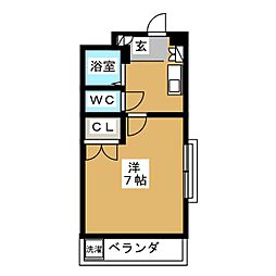 ロアール丘上 2階1Kの間取り
