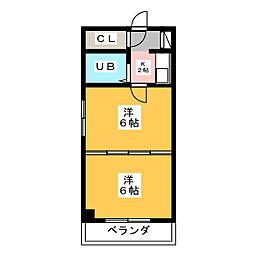 プリンセス今池 6階2Kの間取り