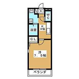 カーササンシャイン 1Kの間取図画像