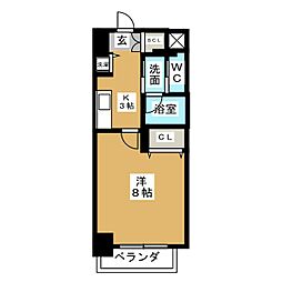 シャトーセルリアン代官町 1Kの間取図画像