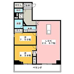 ロイジェント新栄2 2LDKの間取図画像