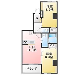 ラ カーサ明倫 2LDKの間取図画像