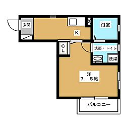 カーサアベニューナカムラ 3階1Kの間取り