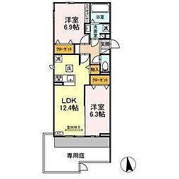 メゾンセリーブ 1階2LDKの間取り