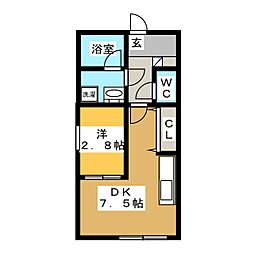 Brave亀島本陣 1階1DKの間取り