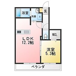 ヘーベル長戸井 1LDKの間取図画像