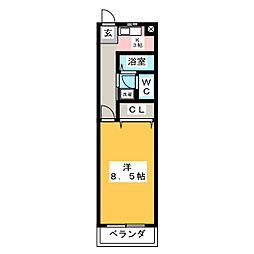 パレ白子 1Kの間取図画像