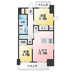 S-RESIDENCE亀島駅前ブレイズ 2LDKの間取図画像