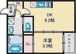 ハーモニーテラス中島町 1DKの間取図画像