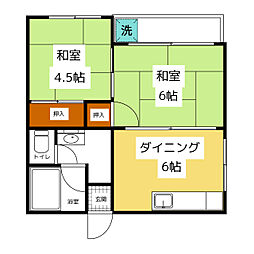 黄金ハウス 2階2DKの間取り