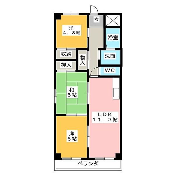 間渡里ハイツ ｜愛知県名古屋市中川区富田町大字千音寺字間渡里(賃貸マンション3LDK・2階・63.31㎡)の写真 その2