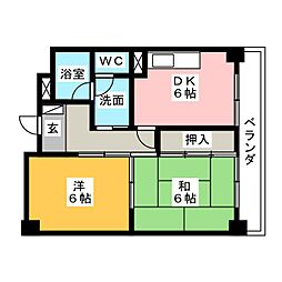 エスポワール杉山 4階2DKの間取り
