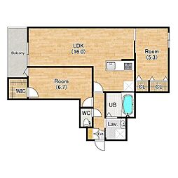 ブルームひまわり 3階2LDKの間取り