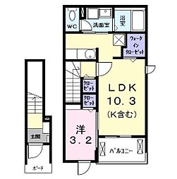 メオートウヅキ 2階1LDKの間取り
