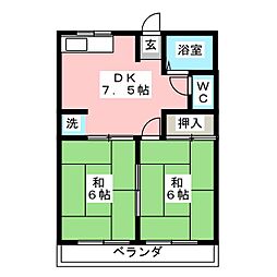 シティハイムサンライズ 2DKの間取図画像