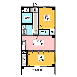プレイスピュア 2LDKの間取図画像