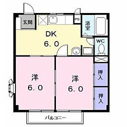 コンフォートスペース服部B 2DKの間取図画像