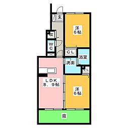 グランディールI 2LDKの間取図画像