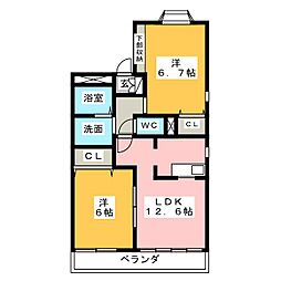 シャトー1 2LDKの間取図画像