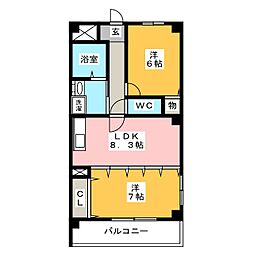 プレイスピュア 2LDKの間取図画像