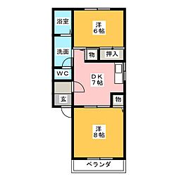 コーポセントラルビレッジ2 2DKの間取図画像