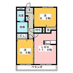 アムールディアコート2 2LDKの間取図画像