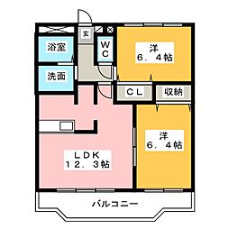 シャトー1 2LDKの間取図画像