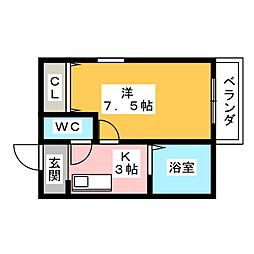 シャトル八田 1Kの間取図画像