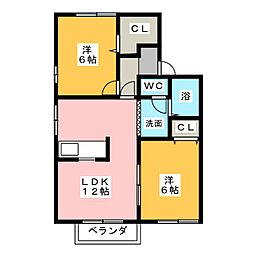 アーバンKAZUA 2LDKの間取図画像