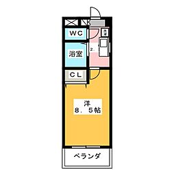 サンハイツ城西 2階1Kの間取り