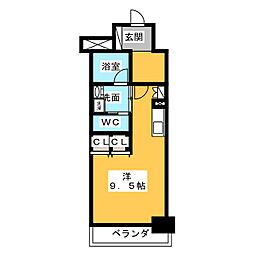 ヒヴィ・カーサ名駅西 11階ワンルームの間取り