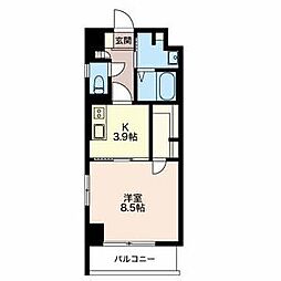 トリニティ那古野 6階1Kの間取り