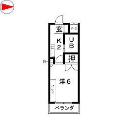 岩井橋ロイヤルハイツ 4階1Kの間取り