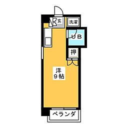 服部ビル 4階ワンルームの間取り