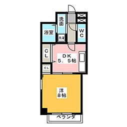 プライムコート栄生 1DKの間取図画像