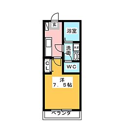 アマーレ松原 1階1Kの間取り