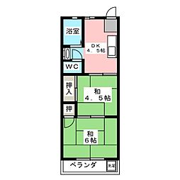 高道マンション 2階2DKの間取り