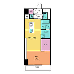 SK BUILDING-901 9階1LDKの間取り