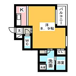 SPACE CUBE HONJIN 2階1Kの間取り