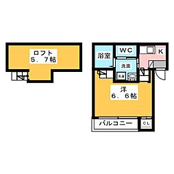 ディアマンテ 1階1Kの間取り