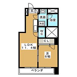 パークサイド名駅 2階1LDKの間取り