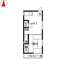 光ハイツ 2階1DKの間取り