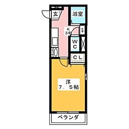 ルネッサ岩塚 4階1Kの間取り