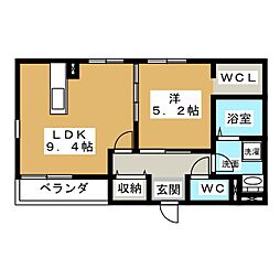 カームタイム栄生 1階1LDKの間取り