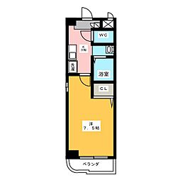 サンハイツ井深 4階1Kの間取り