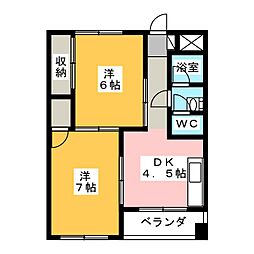 第2三鈴ビル 2DKの間取図画像