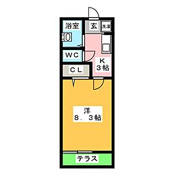 スプリングコートB 1Kの間取図画像