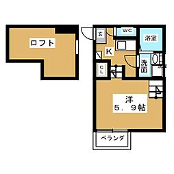 レーヴ・フルール 1Kの間取図画像