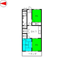 スカイハイツイトー 3DKの間取図画像